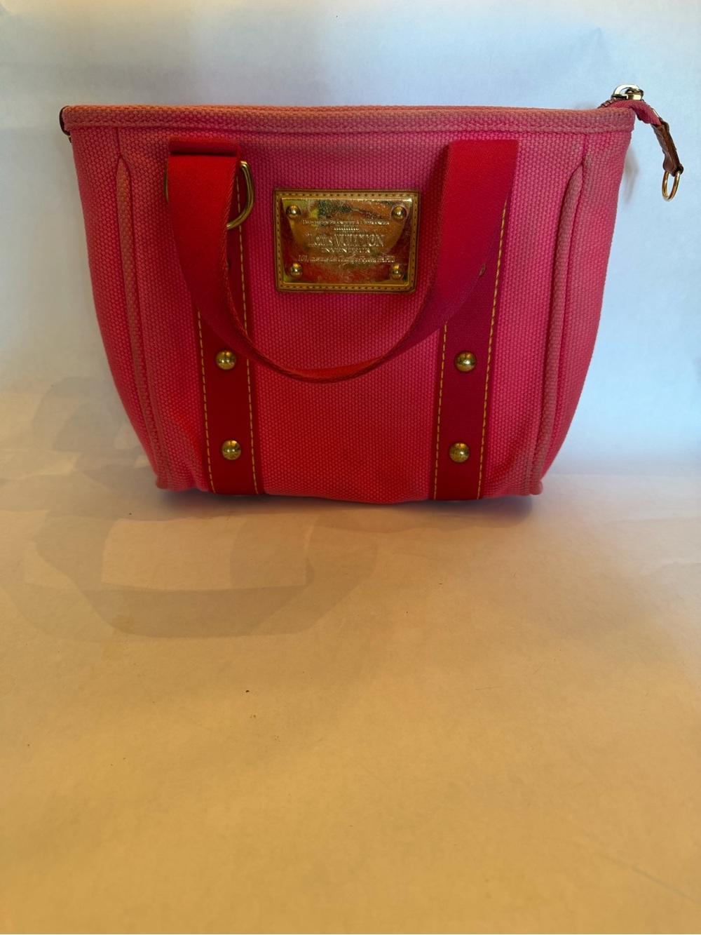 Louis Vuitton Pink Canvas Tote with Gold Hardware